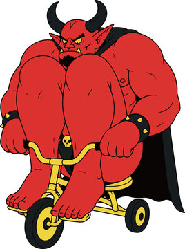 Red Devil Riding a Tricycle