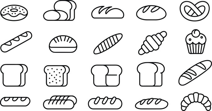 Bread and bakery line icons pastry food vector illustration collection set