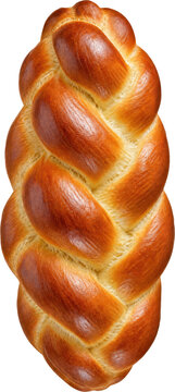 Golden braided challah loaf isolated on transparent background