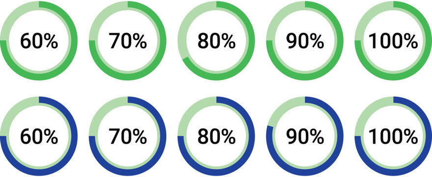 Circle Percentage Diagrams Infographic Showing 10 20 30 40 50 60 70 80 90 100 Percent Circular Progress Scale in Clean Modern UI Design Template Vector Illustration