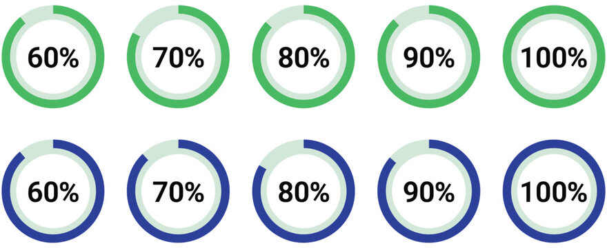 Circle Percentage Diagrams Infographic Showing 10 20 30 40 50 60 70 80 90 100 Percent Circular Progress Scale in Clean Modern UI Design Template Vector Illustration