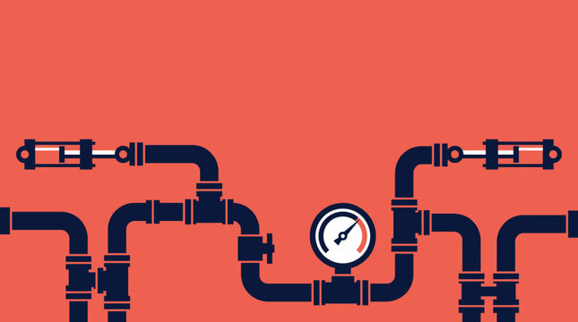 Industrial pipes with gauge are shown in an illustration.