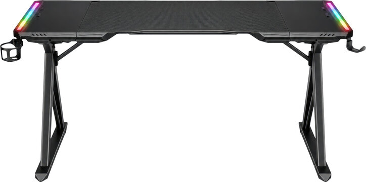 Modern Black Gaming Desk with RGB Lighting isolated on transparent background