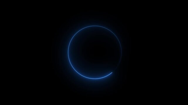 Glowing blue neon loading circle animation on black background, for ui