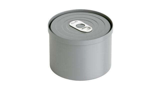 Gray metal tin can with pull tab, isolated on transparent background