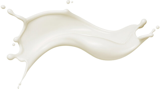 White creamy milk splash with droplets, isolated on transparent background