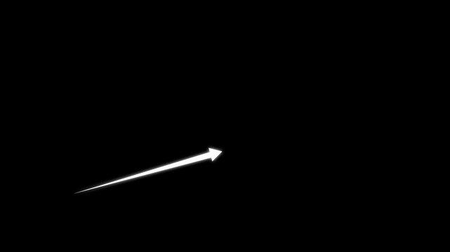 White hand-drawn arrow animation growing on black background, for business growth, and directional ui pointer