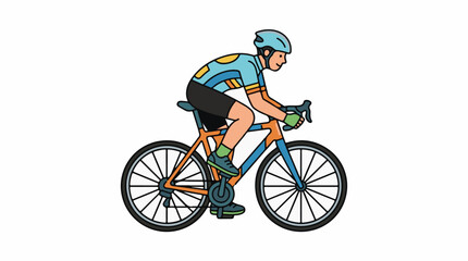 Obraz premium A cartoon man wearing a blue helmet and shirt rides an orange bicycle