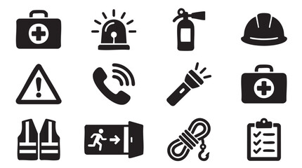 Emergency Response Icons, Safety Symbols, Warning Signs, Flat Design © MHK