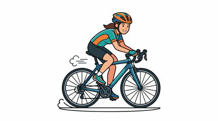 Naklejka premium A woman in a teal and orange cycling outfit rides a blue bicycle