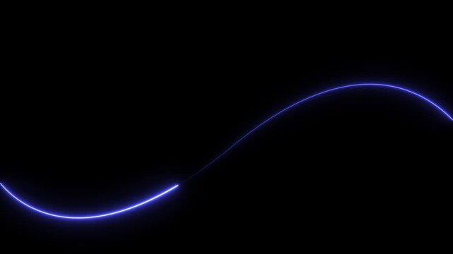 Neon blue glowing sine wave motion on black background, abstract digital energy line animation