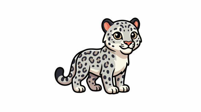 A cute cartoon snow leopard with a sweet expression