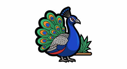 Fototapeta premium A colorful peacock with vibrant blue, green, and orange feathers