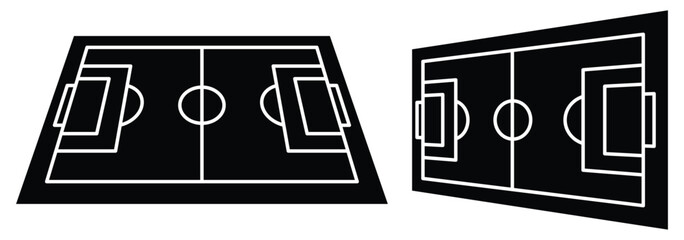 soccer field icon, showcasing a detailed football pitch. Soccer field vector set with top view and perspective angles. © Gemivector5