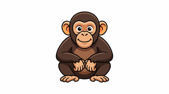 A cartoon monkey with brown fur and a smile sits with its hands clasped