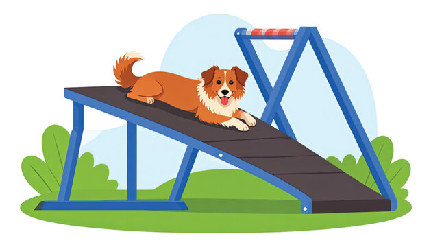 Dog on agility training ramp.