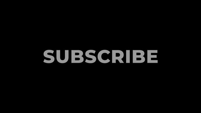 Shiny glowing bevel subscribe gray color text animation on black background