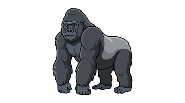 A large, muscular, gray gorilla stands on all fours