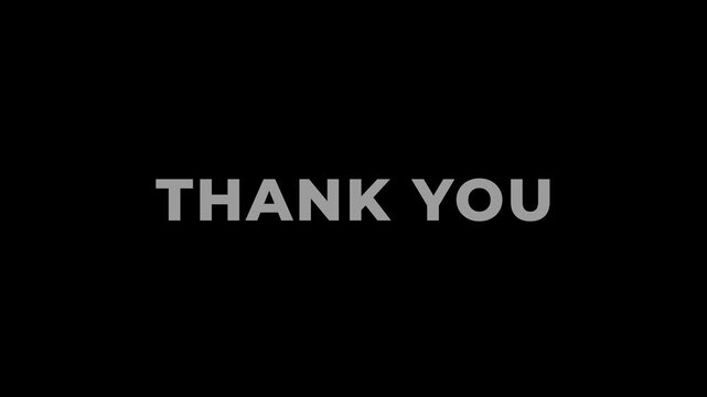 Shiny glowing bevel gray color thank you text animation on black background