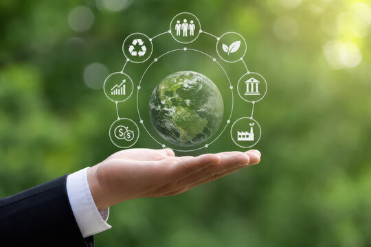 Interconnected Sustainable Business Ecosystem with Global ESG Responsibility Theme