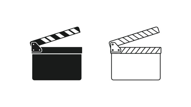 Minimalist movie clapperboard vector icons, black and white film slate symbols, professional cinema production equipment graphics for video editing isolated PNG with Transparent Background