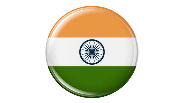 Glossy circular Indian flag badge, isolated on transparent background