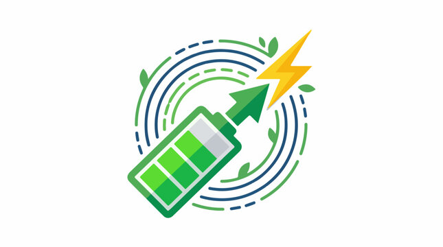 A green battery with a charging arrow and lightning bolt surrounded by leaves