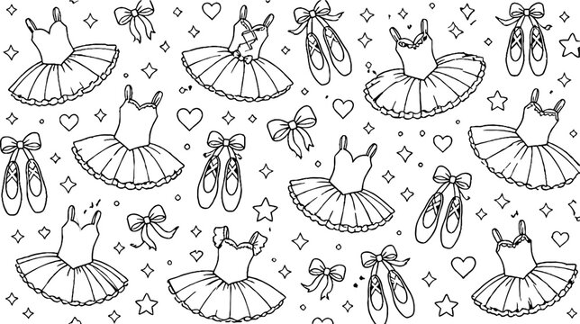 Ballet tutus and pointe shoes pattern design.
