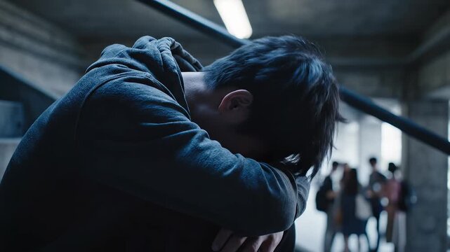 Person in hooded sweatshirt resting head