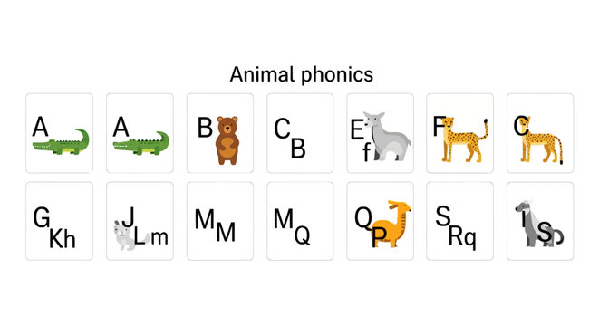 Educational animal phonics flashcards for early childhood learning