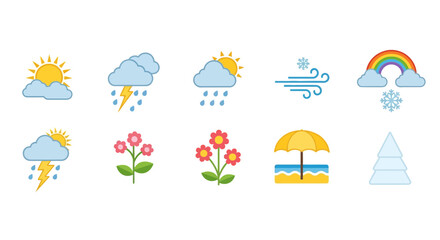 Fototapeta premium Weather and seasonal icons set for forecast and nature