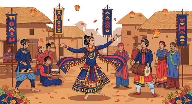 Woman in traditional Indian dance costume.