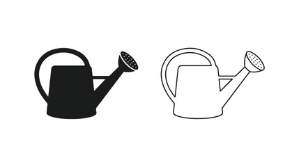 Obraz premium Minimalist watering can vector icons, black silhouette and outline garden tool set, professional horticulture equipment graphics for landscaping apps