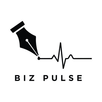 Fountain Pen And Heartbeat Line Black Silhouette On White Background