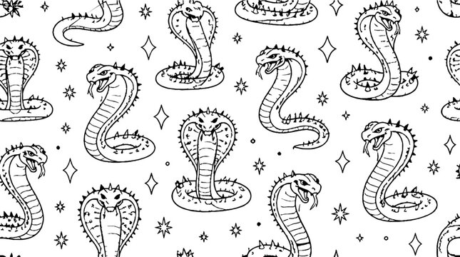 Detailed Black and White Cobra Snake Pattern Design.