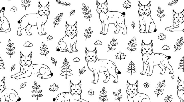 Playful Lynx Cats in Forest Illustration.