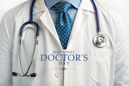 National Doctor's Day, Realistic Doctor Coat Featuring Medical Brain Tree Healthcare Concept.