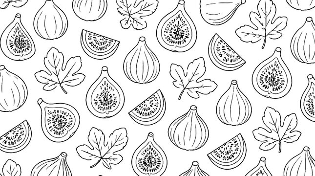 Detailed line art of figs and leaves pattern.