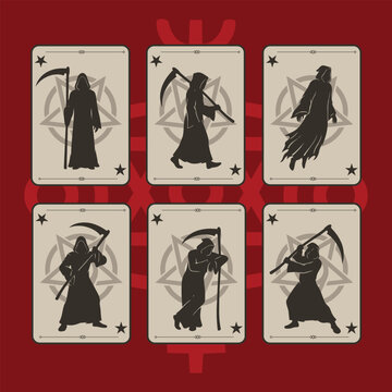 Ghotic Grim Reaper Playing Cards Vector Illustration