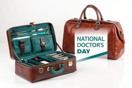 National Doctor's Day, Classic Leather Medical Bag Symbolizing Traditional Healthcare Practice Legacy.