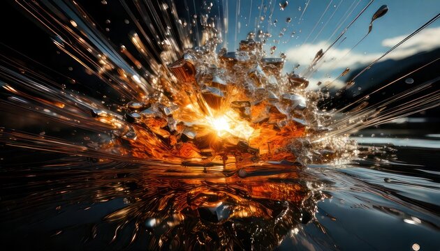 Explosive Energy - A Dynamic Burst of Light and Shattered Fragments.