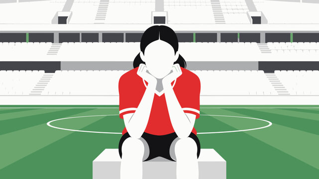 person sitting on a soccer field.