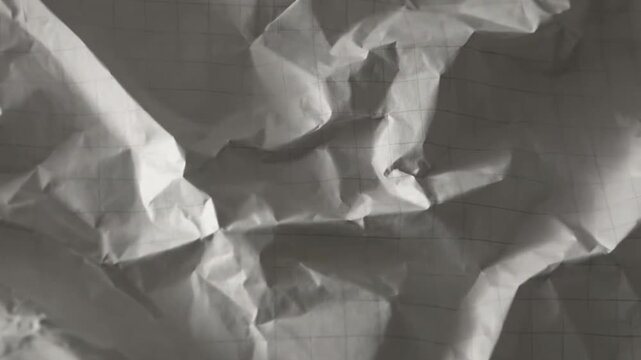 A close up view of a sheet of white crumpled grid paper