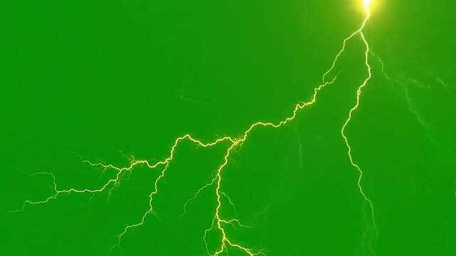 A bright yellow lightning bolt strikes across a green background