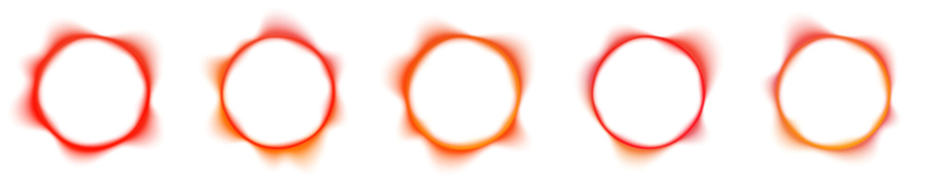 Intense neon red ring graphic with fast interior wave oscillations and soft coral gradient borders. Luminous round asset for virtual reality hardware banner or high tech logo element Vector.