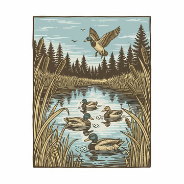 Duck hunting vector illustration