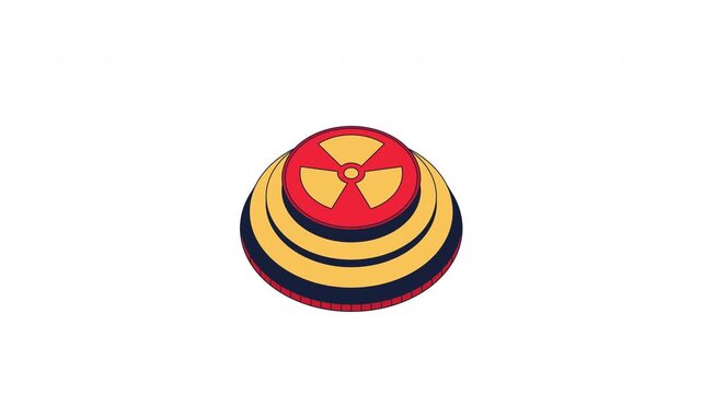 Nuclear button pressing 2D cartoon object animation. Radiation trefoil hazard symbol. Launch pushbutton. Atomic energy control. Nuke alert trigger animated flat colorful item 4K video on transparent