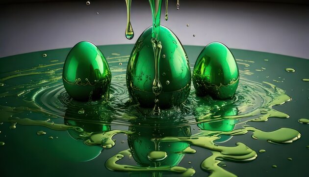 Emerald Eggs in Liquid - A Surreal and Visually Striking Composition.