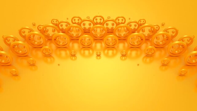 Smiles Form a Wave. Abstract motion, two color, 3d rendering, 4k resolution
