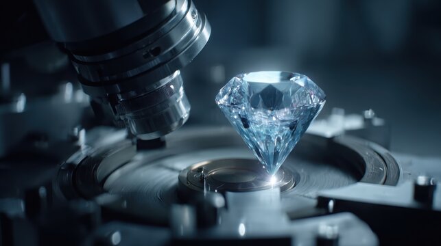 Intricate Diamond Cutting Machinery in Operation, Precision Laser Polishing for Gemstone Manufacturing